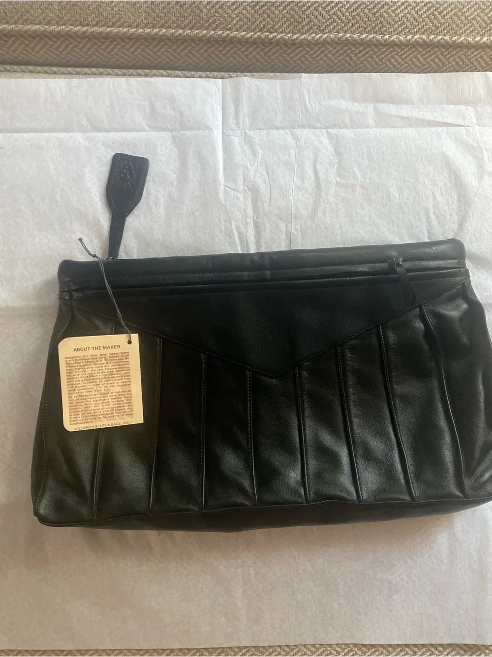 Anne Klein Black Pleated Leather Fold-Over Clutch